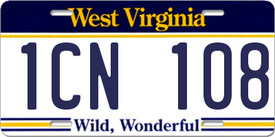 WV license plate 1CN108