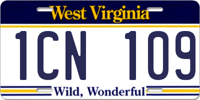 WV license plate 1CN109