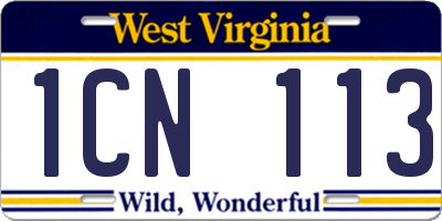 WV license plate 1CN113