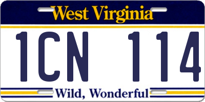 WV license plate 1CN114
