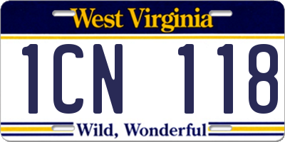WV license plate 1CN118