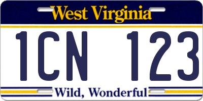 WV license plate 1CN123
