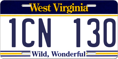 WV license plate 1CN130