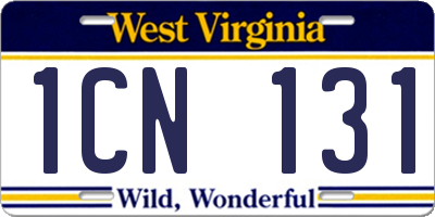 WV license plate 1CN131