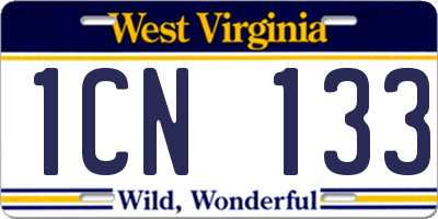 WV license plate 1CN133