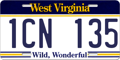WV license plate 1CN135