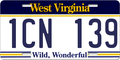WV license plate 1CN139