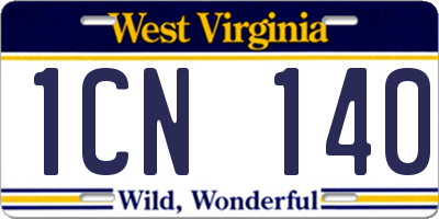 WV license plate 1CN140