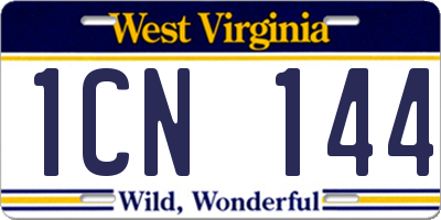 WV license plate 1CN144