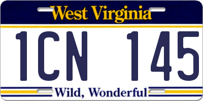 WV license plate 1CN145