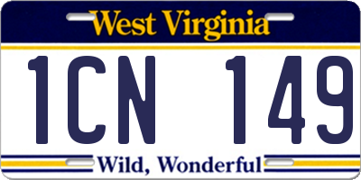 WV license plate 1CN149