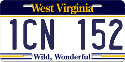 WV license plate 1CN152