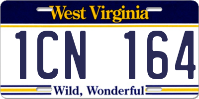 WV license plate 1CN164