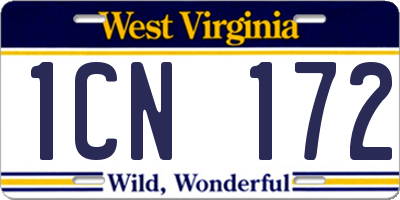 WV license plate 1CN172