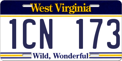 WV license plate 1CN173