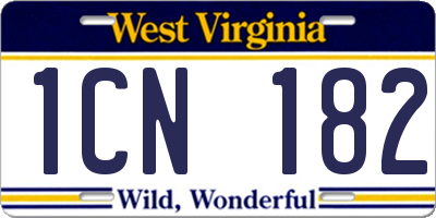 WV license plate 1CN182