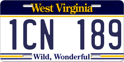 WV license plate 1CN189