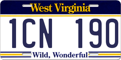 WV license plate 1CN190