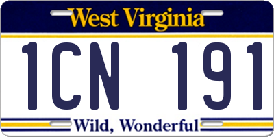 WV license plate 1CN191