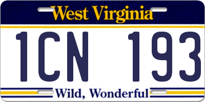 WV license plate 1CN193