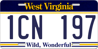 WV license plate 1CN197
