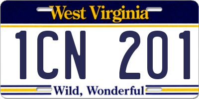 WV license plate 1CN201
