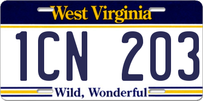 WV license plate 1CN203