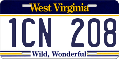 WV license plate 1CN208
