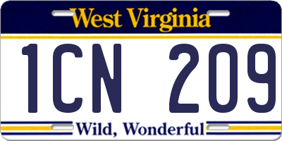 WV license plate 1CN209