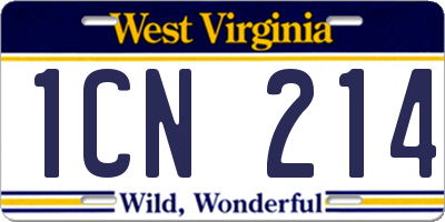 WV license plate 1CN214