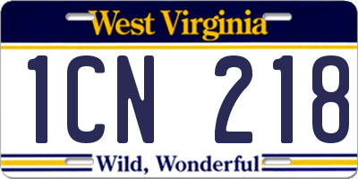 WV license plate 1CN218