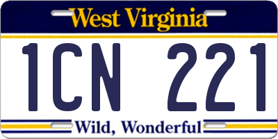 WV license plate 1CN221
