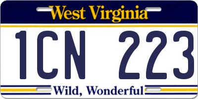 WV license plate 1CN223