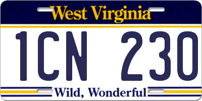 WV license plate 1CN230