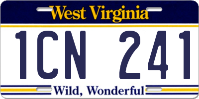 WV license plate 1CN241