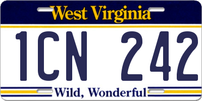 WV license plate 1CN242