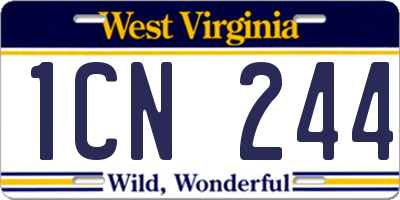 WV license plate 1CN244