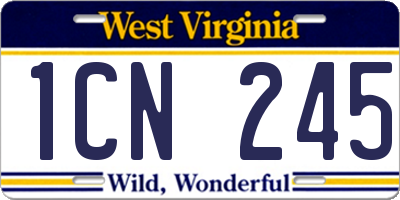 WV license plate 1CN245
