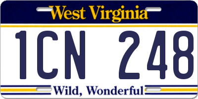 WV license plate 1CN248