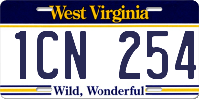 WV license plate 1CN254
