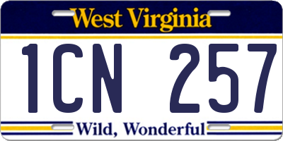 WV license plate 1CN257