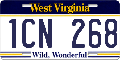 WV license plate 1CN268