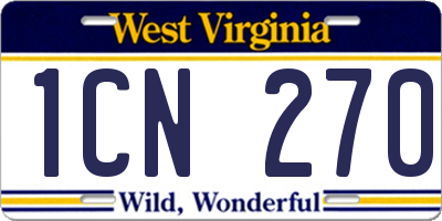 WV license plate 1CN270