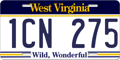 WV license plate 1CN275