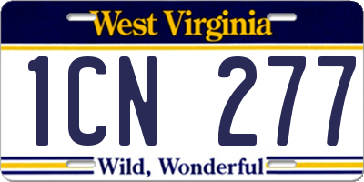 WV license plate 1CN277