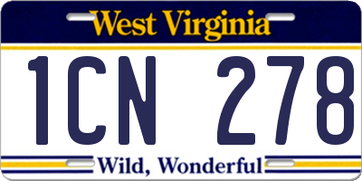 WV license plate 1CN278