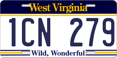 WV license plate 1CN279