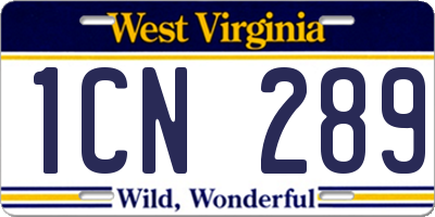 WV license plate 1CN289