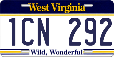WV license plate 1CN292