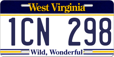 WV license plate 1CN298
